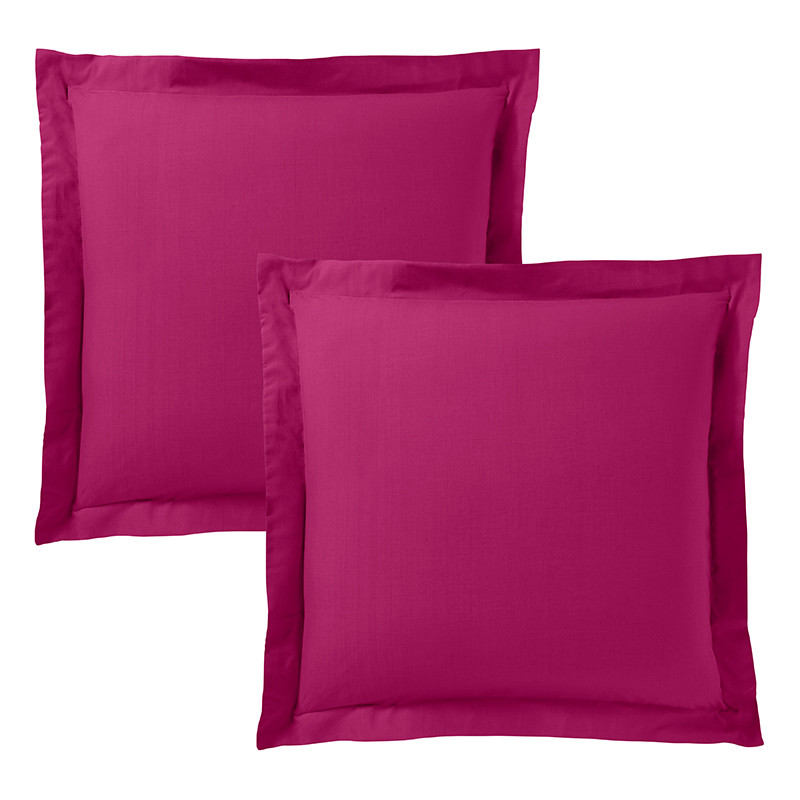 Lot de 2 taies d'oreiller Fushia 63 x 63 cm volant plat piqué / 100% Coton / 57 fils/cm²