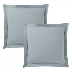 Lot de 2 taies d'oreiller Gris perle 63 x 63 cm volant plat piqué / 100% Coton / 57 fils/cm²
