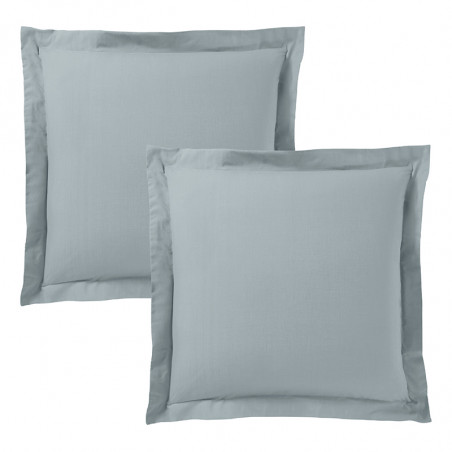 Lot de 2 taies d'oreiller Gris perle 63 x 63 cm volant plat piqué / 100% Coton / 57 fils/cm²