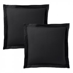 Lot de 2 taies d'oreiller Noir 63 x 63 cm volant plat piqué / 100% Coton / 57 fils/cm²