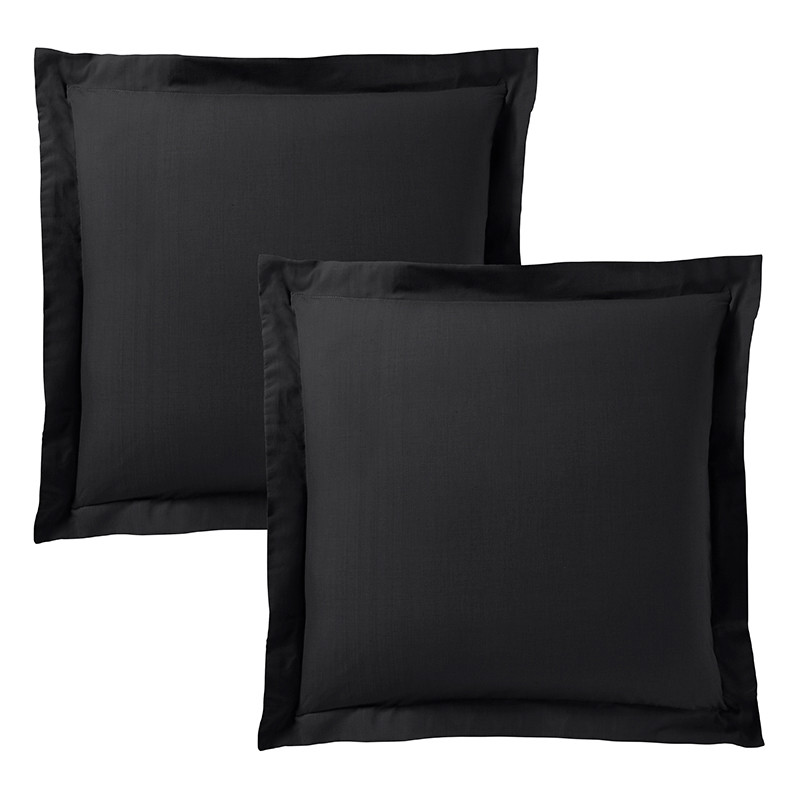 Lot de 2 taies d'oreiller Noir 63 x 63 cm volant plat piqué / 100% Coton / 57 fils/cm²