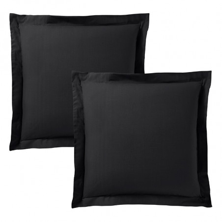 Lot de 2 taies d'oreiller Noir 63 x 63 cm volant plat piqué / 100% Coton / 57 fils/cm²