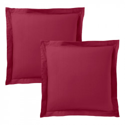 Lot de 2 taies d'oreiller Rouge 63 x 63 cm volant plat piqué / 100% Coton / 57 fils/cm²