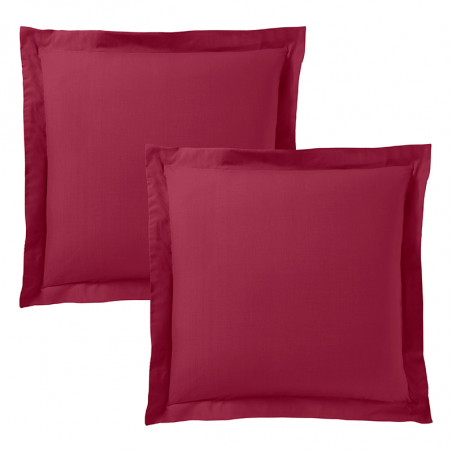 Lot de 2 taies d'oreiller Rouge 63 x 63 cm volant plat piqué / 100% Coton / 57 fils/cm²
