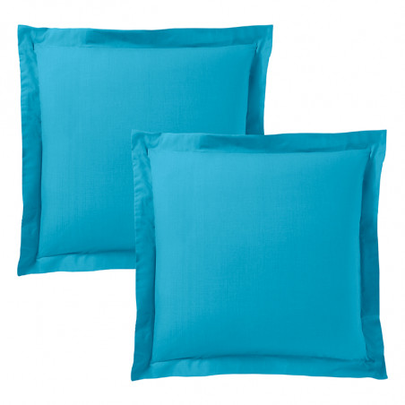 Lot de 2 taies d'oreiller Turquoise 63 x 63 cm volant plat piqué / 100% Coton / 57 fils/cm²