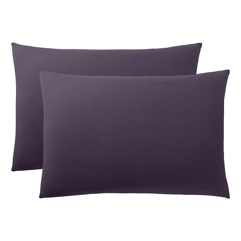 Lot de 2 taies d'oreiller Prune 50 x 70 cm / 100% Coton / 57 fils/cm²