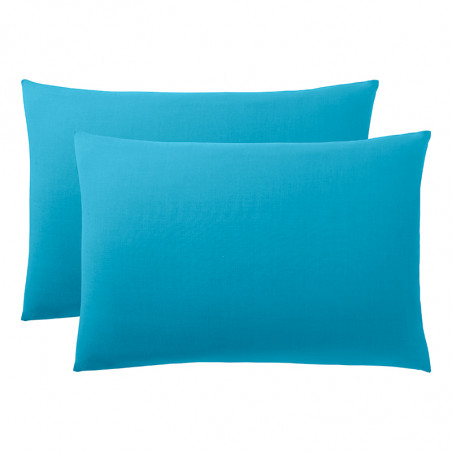 Lot de 2 taies d'oreiller Turquoise 50 x 70 cm / 100% Coton / 57 fils/cm²