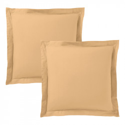 Lot de 2 taies d'oreiller Taupe 63 x 63 cm volant plat piqué / 100% Coton / 57 fils/cm²