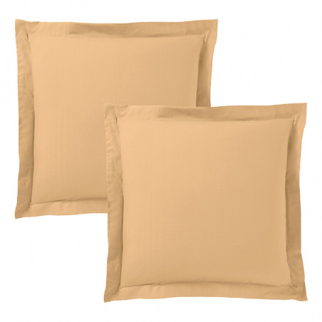 Lot de 2 taies d'oreiller Taupe 63 x 63 cm volant plat piqué / 100% Coton / 57 fils/cm²