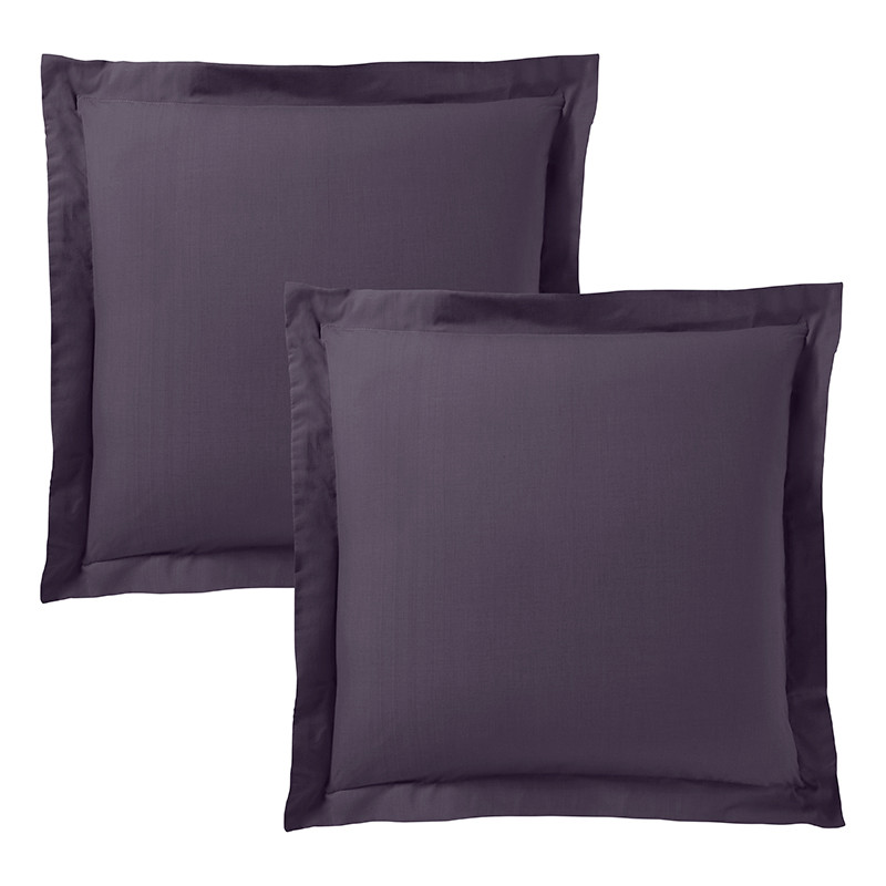 Lot de 2 taies d'oreiller Prune 63 x 63 cm volant plat piqué / 100% Coton / 57 fils/cm²