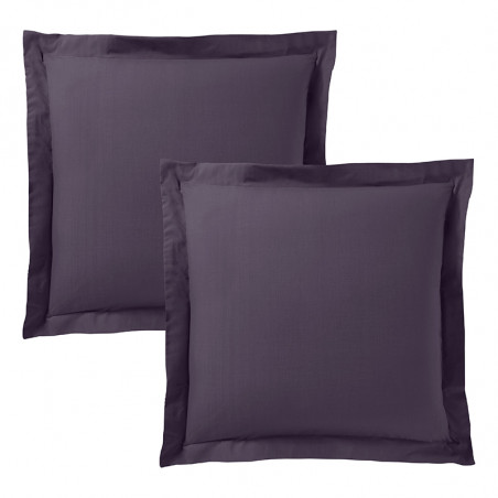 Lot de 2 taies d'oreiller Prune 63 x 63 cm volant plat piqué / 100% Coton / 57 fils/cm²