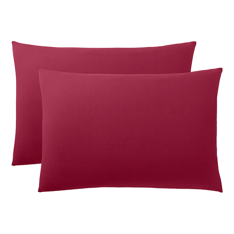 Lot de 2 taies d'oreiller Rouge 50 x 70 cm/ 100% Coton / 57 fils/cm²