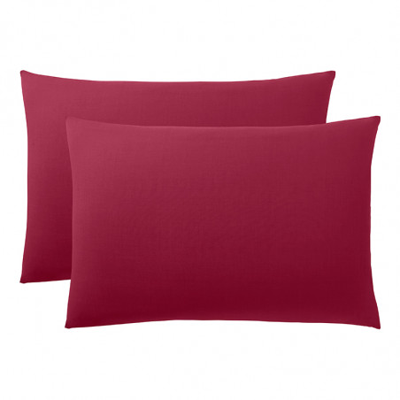 Lot de 2 taies d'oreiller Rouge 50 x 70 cm/ 100% Coton / 57 fils/cm²