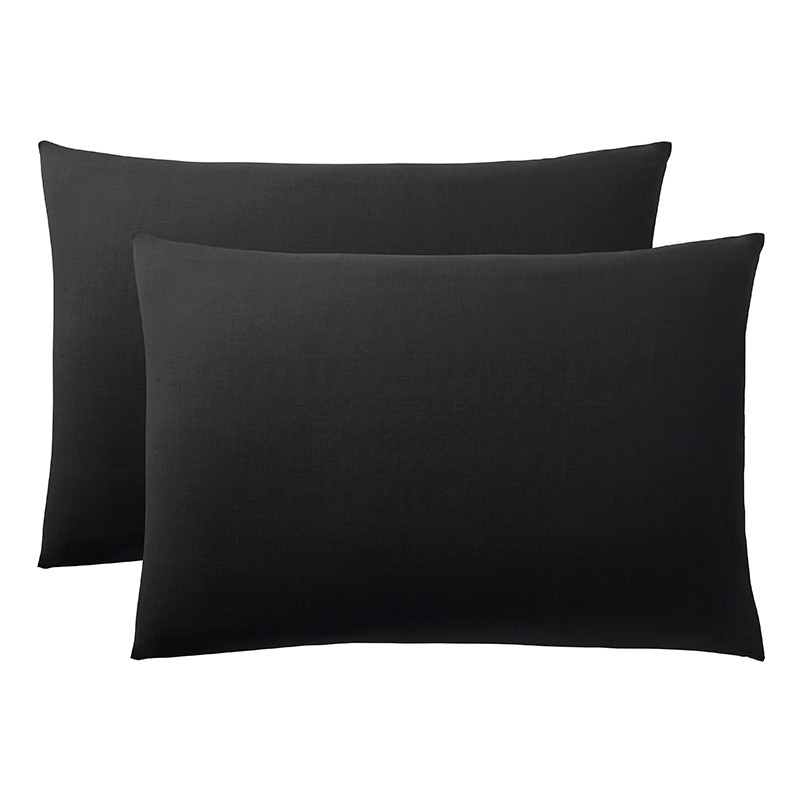 Lot de 2 taies d'oreiller Noir 50 x 70 cm / 100% Coton / 57 fils/cm²