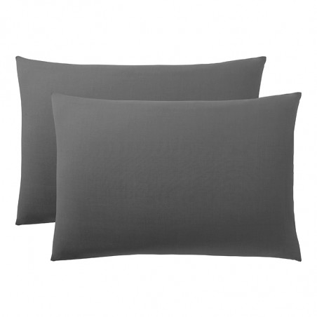 Lot de 2 taies d'oreiller Anthracite 50 x 70 cm / 100% Coton / 57 fils/cm²