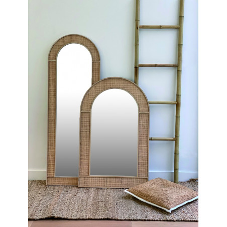 Miroir rotin tissé naturel Cannage "Arche" hauteur 95 cm Opjet