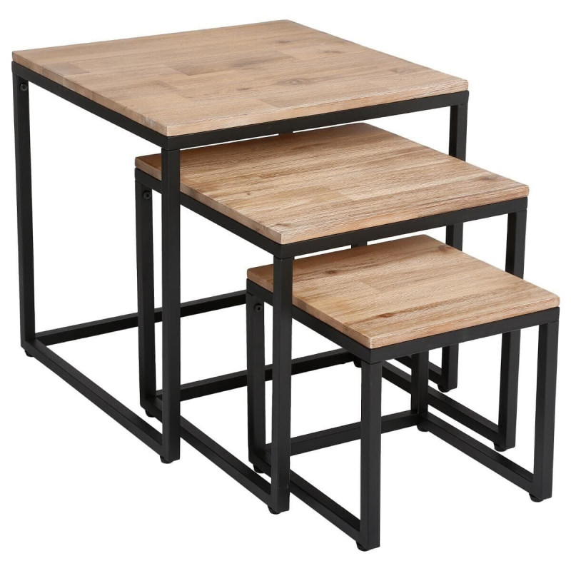 Lot de 3 tables basses "Edéna" métal & bois d'acacia Atmosphera