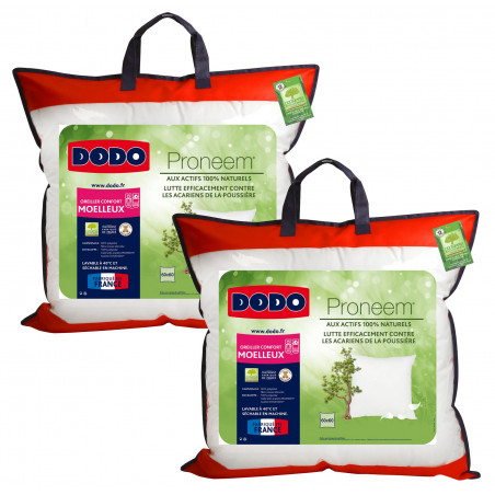 Lot de 2 oreillers moelleux antiacariens Proneem® Fibre VOLUPT’AIR® Dodo