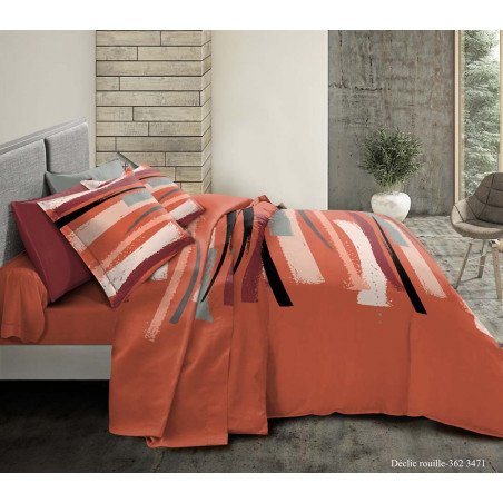 Pack complet Declic Rouille housse de couette pour lit 140 x 190 cm 100% coton / 57 fils/cm²