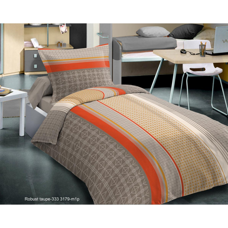 Pack complet Robust Taupe housse de couette pour lit 90 x 190 cm 100% coton / 57 fils/cm²