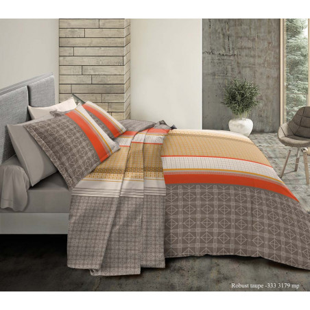 Pack complet Robust Taupe housse de couette pour lit 180 x 200 cm "King size" 100% coton / 57 fils/cm²