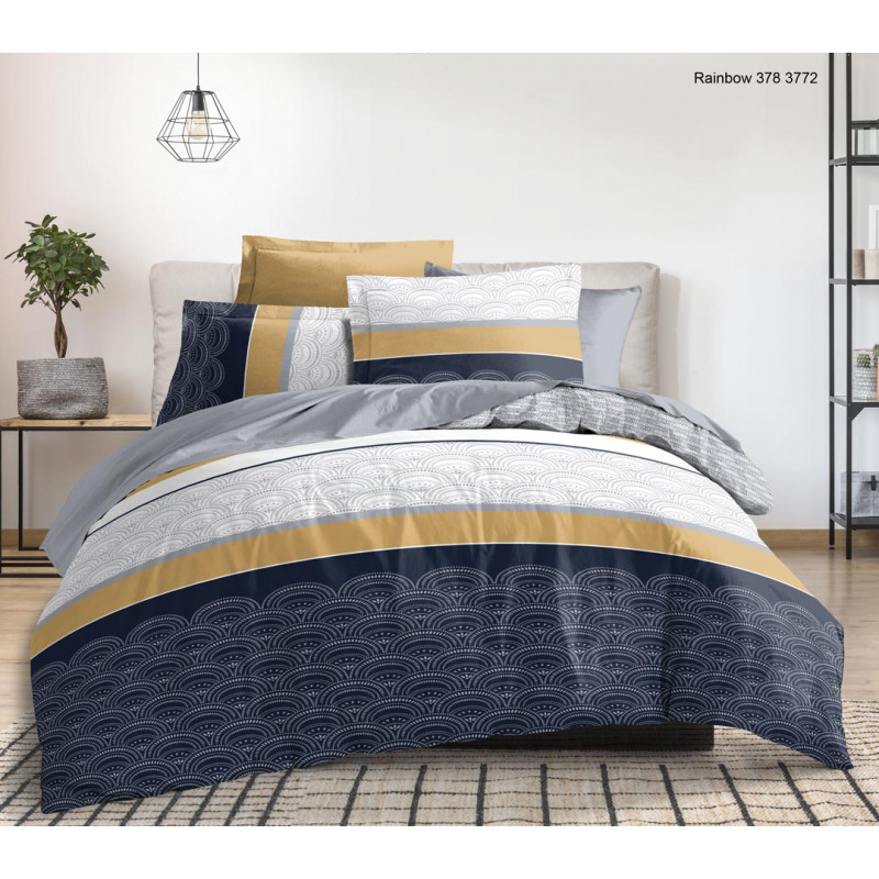Pack complet Rainbow Bleu housse de couette pour lit 140 x 190 cm 100% coton / 57 fils/cm²