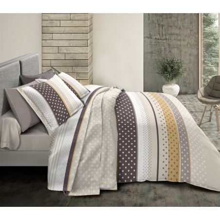 Pack complet Pois Tendance Choco housse de couette pour lit 140 x 190 cm 100% coton / 57 fils/cm²