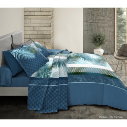 Pack complet Palmess Bleu housse de couette pour lit 140 x 190 cm 100% coton / 57 fils/cm²