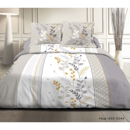 Pack complet Muse Gris housse de couette pour lit 140 x 190 cm 100% coton / 57 fils/cm²