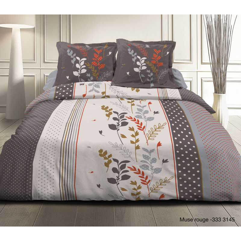 Pack complet Muse Rouge housse de couette pour lit 140 x 190 cm 100% coton / 57 fils/cm²