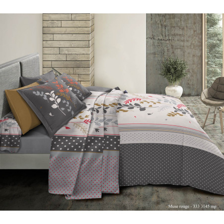 Pack complet Muse Rouge housse de couette pour lit 140 x 190 cm 100% coton / 57 fils/cm²