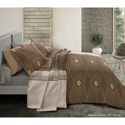 Pack complet Modeste Choco housse de couette pour lit 140 x 190 cm 100% coton / 57 fils/cm²