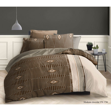 Pack complet Modeste Choco housse de couette pour lit 160 x 200 cm 100% coton / 57 fils/cm²