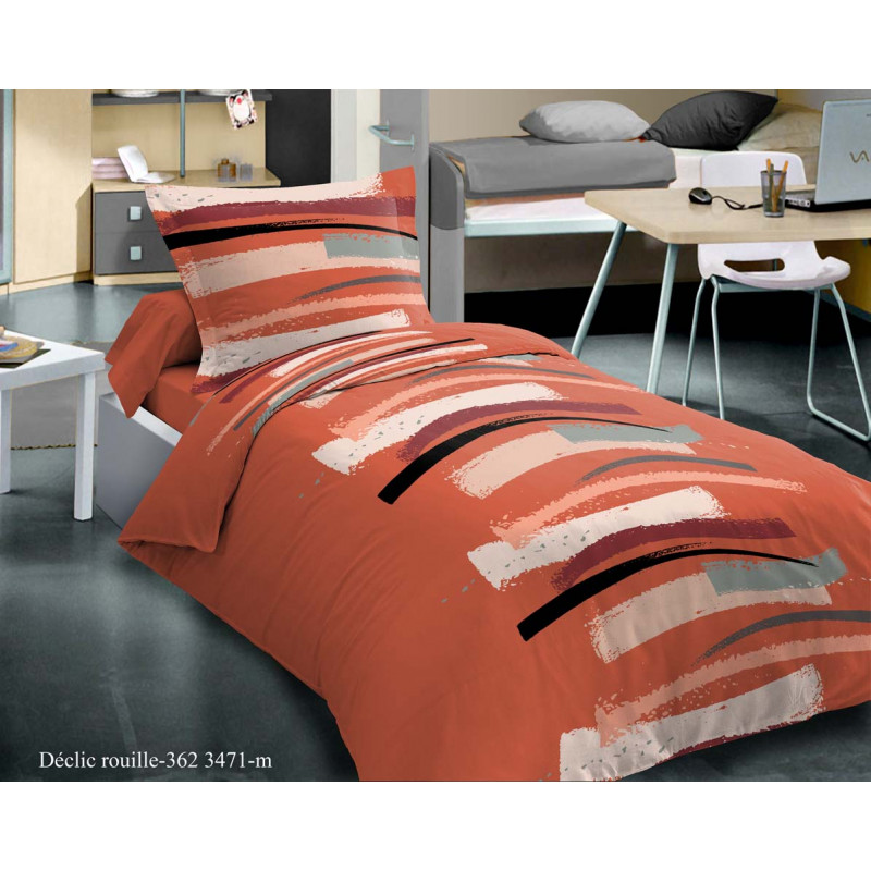 Parure de couette Declic Rouille pour lit 90 x 190 cm 100% coton / 57 fils/cm²