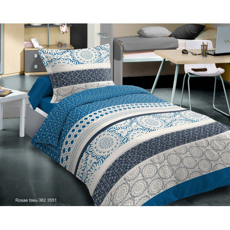 Parure de couette Rosae Bleu pour lit 90 x 190 cm 100% coton / 57 fils/cm²