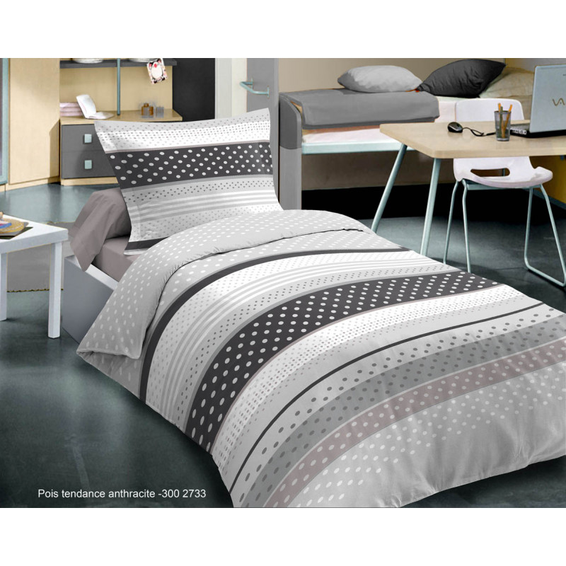 Parure de couette Pois Tendance Anthracite pour lit 90 x 190 cm 100% coton / 57 fils/cm²