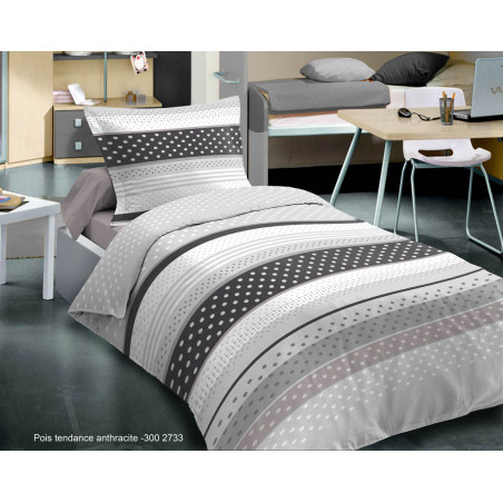 Parure de couette Pois Tendance Anthracite pour lit 90 x 190 cm 100% coton / 57 fils/cm²