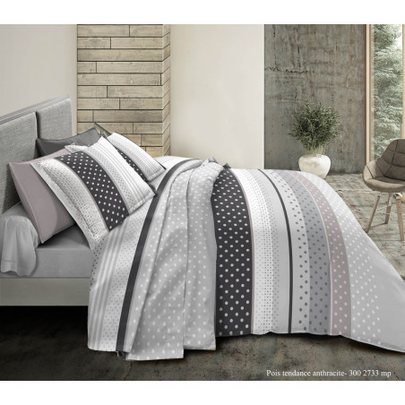 Parure de couette Pois Tendance Anthracite pour lit 90 x 190 cm 100% coton / 57 fils/cm²