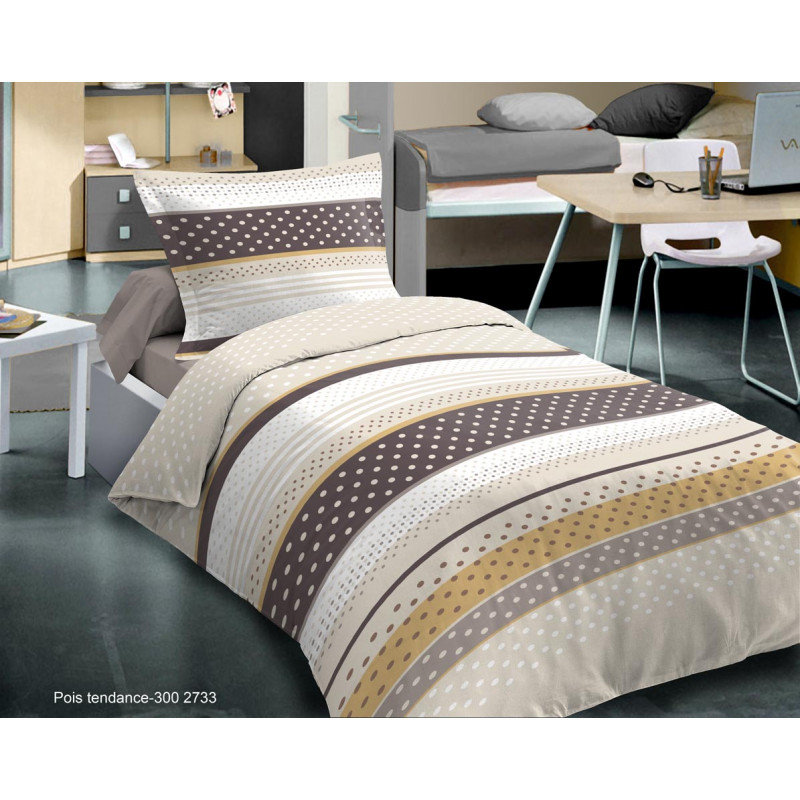Parure de couette Pois Tendance Choco pour lit 90 x 190 cm 100% coton / 57 fils/cm²