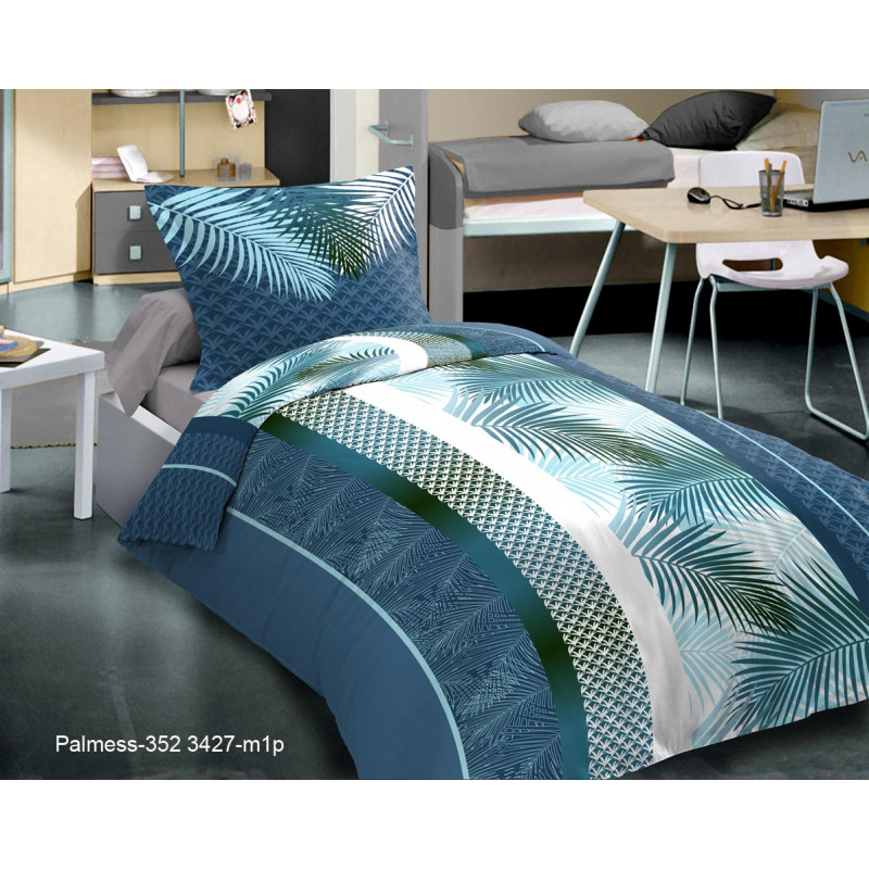 Parure de couette Palmess Bleu pour lit 90 x 190 cm 100% coton / 57 fils/cm²
