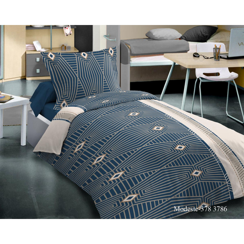 Parure de couette Modest Bleu pour lit 90 x 190 cm 100% coton / 57 fils/cm²