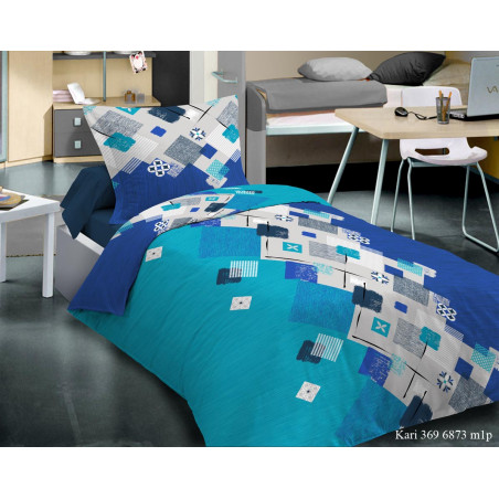 Parure de couette Kari Turquoise pour lit 90 x 190 cm 100% coton / 57 fils/cm²