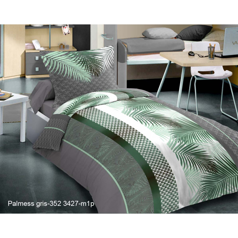 Parure de draps 3 pièces Palmess Vert pour lit 90 x 190 cm 100% coton / 57 fils/cm²