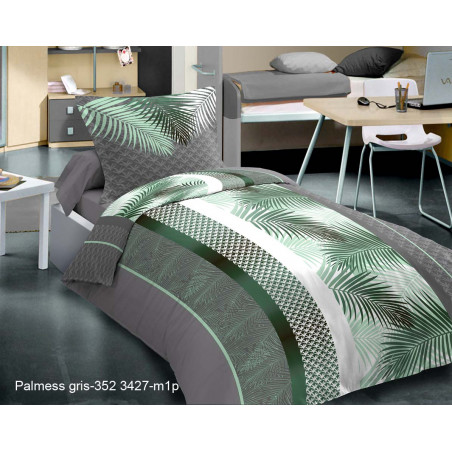Parure de draps 3 pièces Palmess Vert pour lit 90 x 190 cm 100% coton / 57 fils/cm²