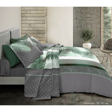 Parure de draps 3 pièces Palmess Vert pour lit 90 x 190 cm 100% coton / 57 fils/cm²