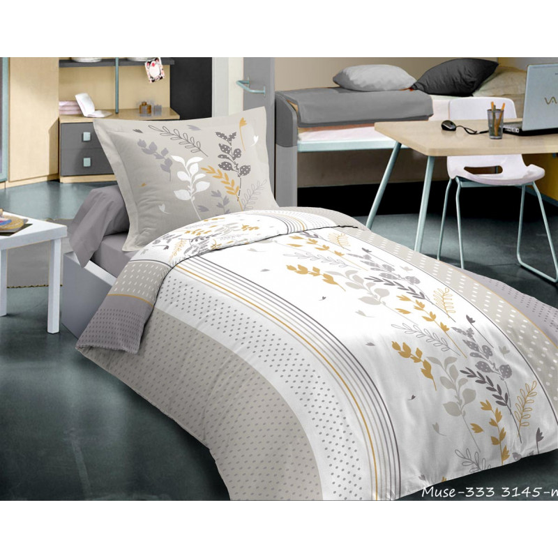 Parure de draps 3 pièces Muse Gris pour lit 90 x 190 cm 100% coton / 57 fils/cm²