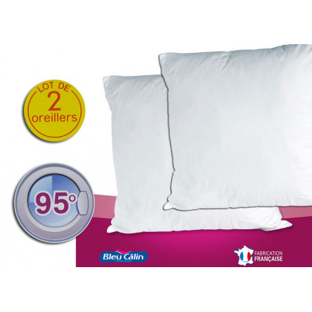 Lot de 2 oreillers Hotelier à bouillir Hygiafil 60 x 60 cm "Bleu Calin"