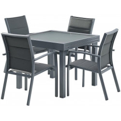 Salon de jardin Ensemble Modulo T 4 / 8  + F 4 Full Verre Gris Anthracite Wilsa Garden