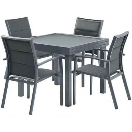 Salon de jardin Ensemble Modulo T 4 / 8  + F 4 Full Verre Gris Anthracite Wilsa Garden