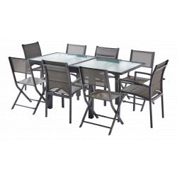 Salon de jardin Ensemble Modulo T 4 / 8 + F 4 + C 4 Full Verre Gris Anthracite Wilsa Garden